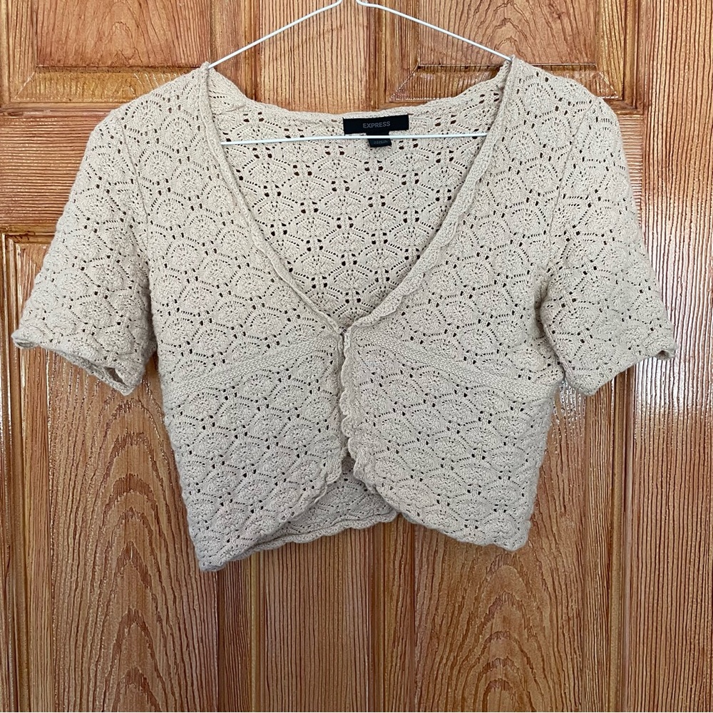 Y2K Express Beige Crochet Knit Top